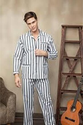 Erkek Apaj Yaka Poplin Pijama Takımı
