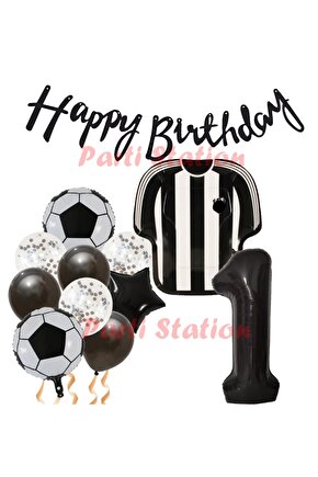 Siyah Beyaz Balon Set Siyah Beyaz 1 Yaş Balon Set Futbol Balon Set Doğum Günü Balon Set
