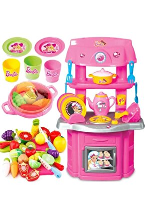 Barbie Oyuncak Şef Mutfak Seti + Tencere + Kesilebilen Meyve Sebze Set Kız Oyuncak Depomiks
