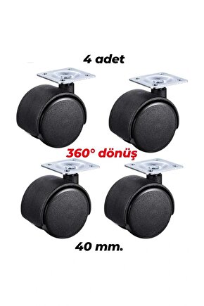 4 Adet Düz Tablalı Çap 40mm. Döner Tekerlek