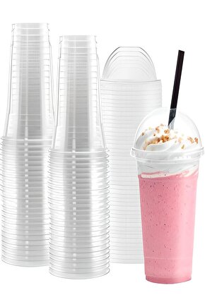 Plastik Şeffaf Bardak Kapaklı Milkshake Bardağı Kahve Bardağı Soğuk Içecek Bardağı 400ml 20 Adet
