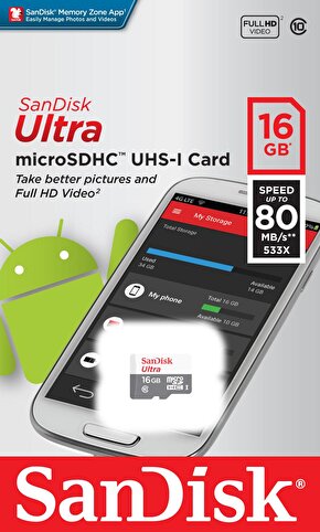 Sandisk 16GB Micro SD Hafıza Kartı Ultra 80MBs SDSQUNS-016G-GN3MN