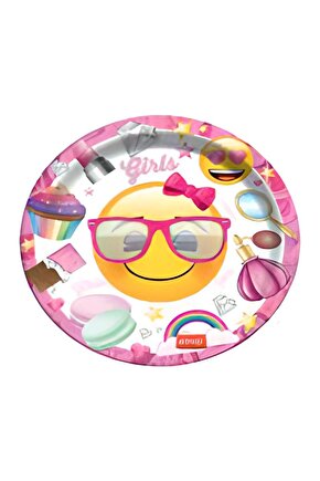 Emoji Tema Tabak 8li Emoji Kız Pembe Doğum Günü Temalı Parti Malzemeleri