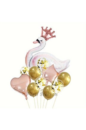 Beyaz Kuğu Konsept Sevimli Kuğu Balon Set Pink Swan Balloon Birthday Party Set
