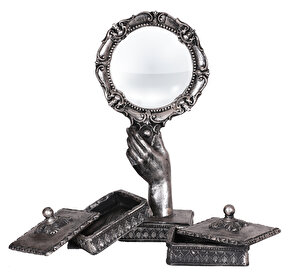 Peramari  Takı Setli Makyaj Aynası gümüş eskitme