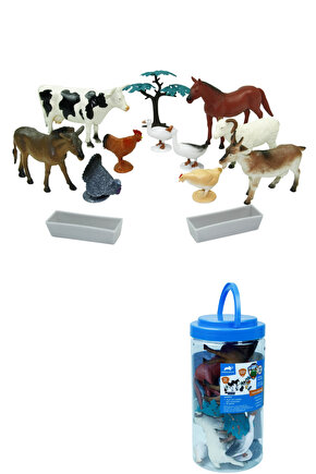 Gerçekçi Oyuncak Figür Çiftlik Hayvanları Oyun Seti 13 Parça 23 cm Özel Kovasında
