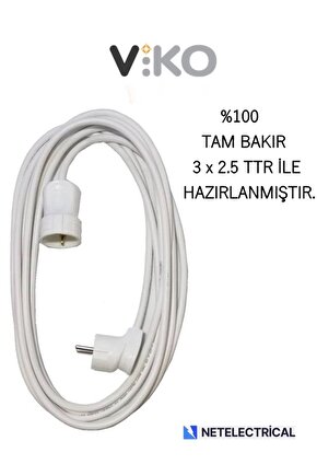 Topraklı Uzatma Seyyar Kablosu 3 Metre ( Tam Bakır 3x2.5 Ttr )