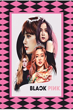 K-pop Black Pink Çerçeve Görünümlü Retro Ahşap Poster-16