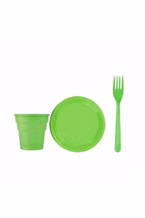 Yeşil Renk Plastik Tabak, Bardak, Çatal Seti Parti Piknik Seti