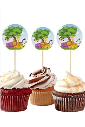 Safari Cupcake Kürdan Süs 20 Adet Safari Konsept Doğum Günü Parti Malzemeleri
