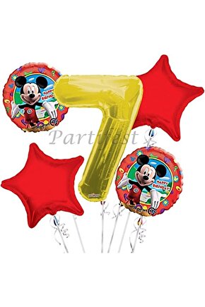 Mickey Mouse 7 Yaş Balon Set Mickey Mouse Folyo Balon Set Konsept Doğum Günü Set Yaş Balon