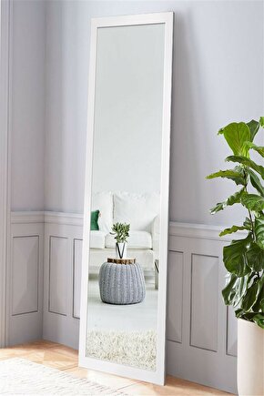 Beyaz Ahşap Dekoratif Retro Boy ve Duvar Aynası 160 X 58 cm