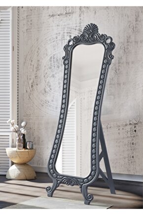 Dekoratif Antrasit Oymalı Ayaklı Boy Aynası 177 X 65 Cm