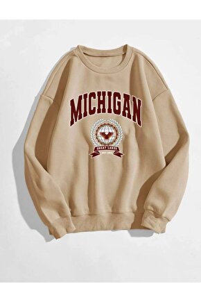 Oversize Bej Michigan Sweatshirt