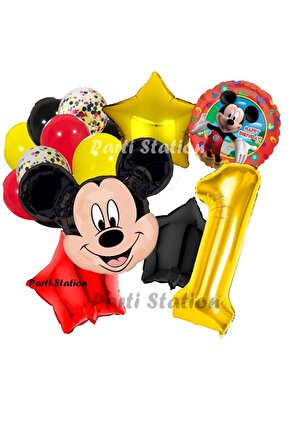 Mickey Mouse 1 Yaş Doğum Günü Parti Balon Seti Fare Mickey Mouse Altın Rakam Balon Konsept Set