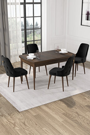 Lila Barok Desen 70x114 Mdf Açılabilir Mutfak Masası Takımı 4 Adet Sandalye
