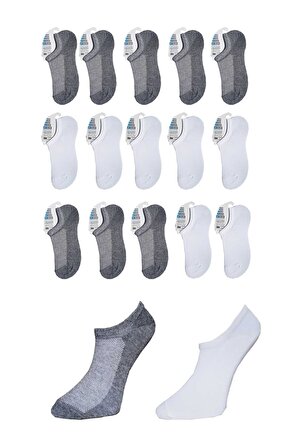 1. Kalite Erkek Gri Ve Beyaz Görünmez Çorap 15 Çift
