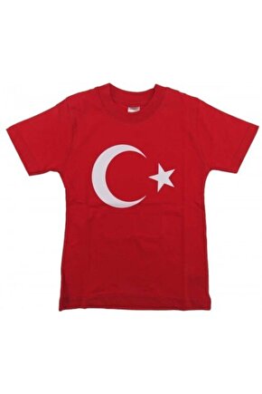 Unisex Çocuk Kırmızı Ay Yıldız Türk Bayraklı T-shirt