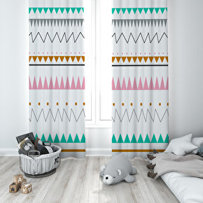 MEKTA HOME Bebek ve Çocuk Odası Geometrik Desen İki Kanat Fon Perde MKT-184
