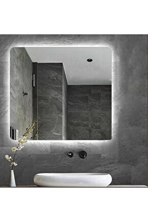90 cm Beyaz Ledli Kare Banyo Aynası Makyaj Aynası Prizli