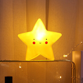 Yıldız Gece Lambası|Piller Dahil 15 cm Sarı Renk Çocuk Odası Gece Lambası-Dekoratif Masa Lambası