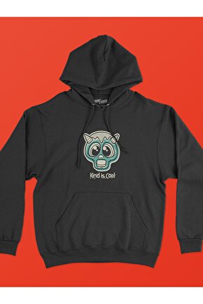 Monster Serisi Canavar Baskılı Tasarım 2 Iplik Şardonlu Siyah Hoodie Sweatshirt
