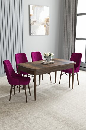 Loft Barok Desen 80x132 Mdf Açılabilir Mutfak Masası Takımı 4 Adet Sandalye
