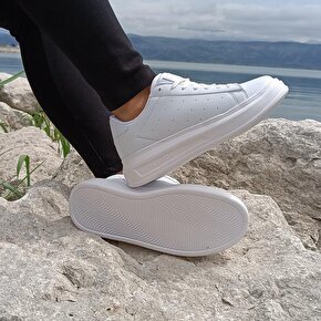 Darkstep 156 Beyaz Renk Fuspetli Sneaker Düz Taban Spor Ayakkabı