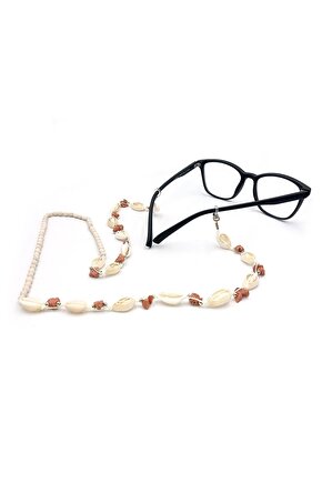 Midyeli Pembe Çakıl Taşı Gözlük Zinciri , Gözlük Aksesuar, Güneş Gözlüğü Aksesuar