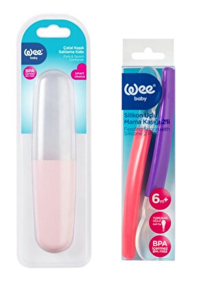 Çatal Kaşık Saklama Kabı + Silikon Mama Kaşığı 2 li Set