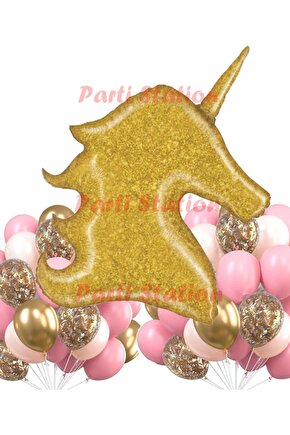 Unicorn Gold Folyo Balon Unicorn Konsept Parti Doğum Günü Helyum Uçan Büyük Folyo Balon