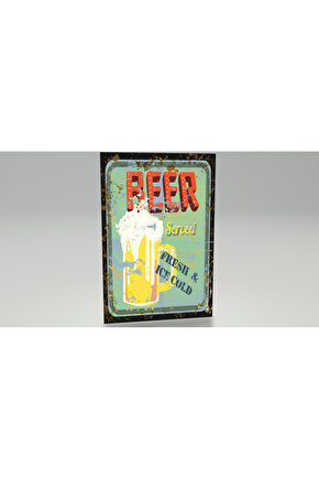 Köpüklü taze mayalanmış bira bar dekor tablo eskitilmiş nostaljik retro ahşap poster