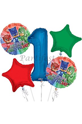 Pjmasks 1 Yaş Balon Set Pijamaskeliler Folyo Balon Set Konsept Doğum Günü Set Yaş Balon
