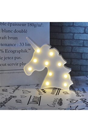Unicorn Gece Lambası Beyaz|Kaliteli Büyük Boy 25 cm 3D Duvar Led Işık ve Masa Led Aydınlatma