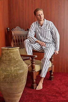 Boy Çizgili Poplin Kumaş Pijama Takımı