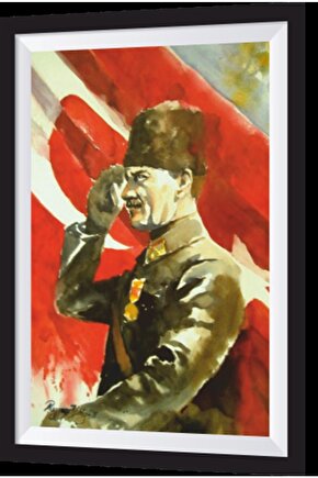 Asker Selamı Atatürk Sanatsal Çerçeve Görünümlü Ahşap Tablo