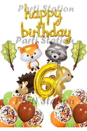 Orman Hayvanları Konsept Parti Woodland 6 Yaş Doğum Günü Balon Set Sincap Rakun Kirpi Tilki Balon