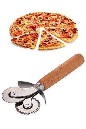 Bambu Saplı Çift Başlı Çelik Bıçaklı Lüx Pizza Kesici