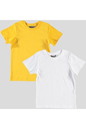 Unisex Çocuk Sarı Düz Baskısız Penye T-Shirt