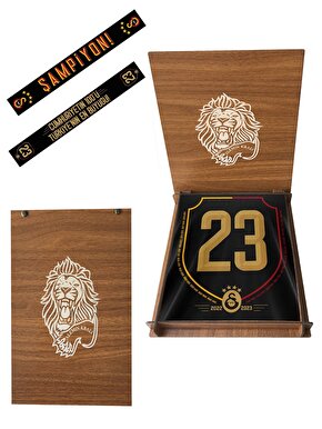 Galatasaray Lisanslı 23. Şampiyonluk Şal Atkı - Hediye Aslan Ahşap Kutulu
