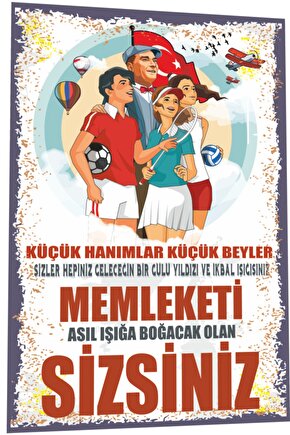 Mustafa Kemal Atatürk Küçük Hanımlar Küçük Beyler Retro Ahşap Poster 814