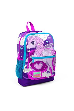 Kids  Mor Pembe Unicorn Desenli Dört Bölmeli Okul Sırt Çantası 23708