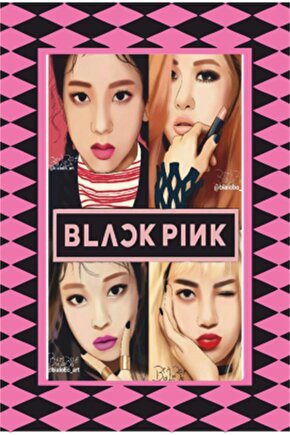K-pop Black Pink Çerçeve Görünümlü Retro Ahşap Poster-24