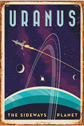 Eğlenceli Uzay Ve Gezegenler Uranüs Retro Ahşap Poster