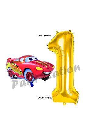 Cars Arabalar Balon Konsept 1 Yaş Balon Set Şimşek Mcqueen Balon ve Gold Rakam Balon Doğum Günü Set