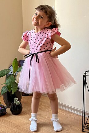 Yazlık Elbise Kısa Kollu Tüllü Tütü Astarlı Kız Çocuk Elbise Bebek Giyim Kız Bebek Elbise
