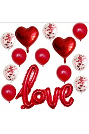 Sevgililer Günü Kırmızı Love El Yazısı Balon 2 Li Kırmızı Kalp Balon Seti