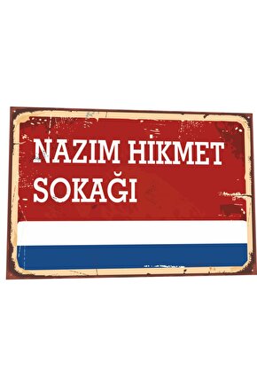 Nazım Hikmet Sokağı Tabela Tarz Retro Ahşap Poster