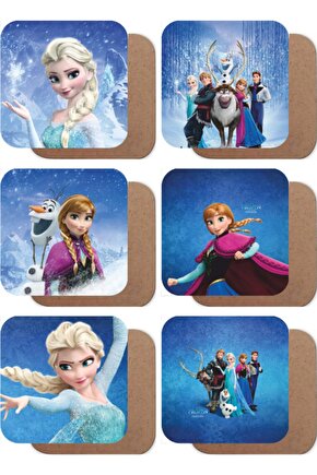 Frozen Karlar Ülkesi Elsa Temalı 6lı Ahşap Bardak Altlığı Seti