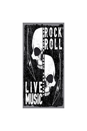 rock and roll canlı müzik kuru kafa gitar ev dekorasyon tablo mini retro ahşap poster